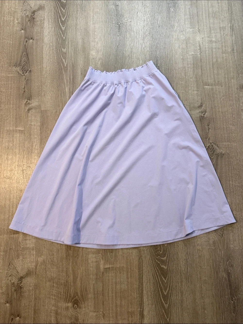 Lululemon XS Stretch Woven Ruffle Waist Lavender Frost Casual A-Line Midi Skirt - Picture 3 of 7